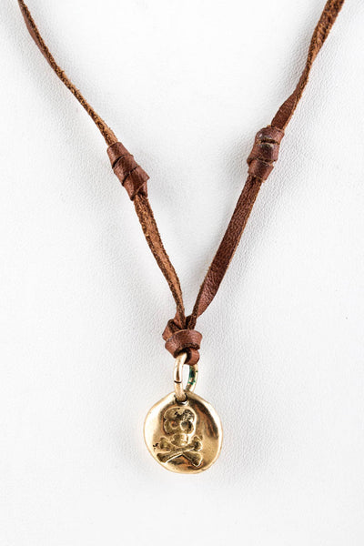 Designer Womens Sterling Silver Brown Leather Strand Skull Pendant Necklace
