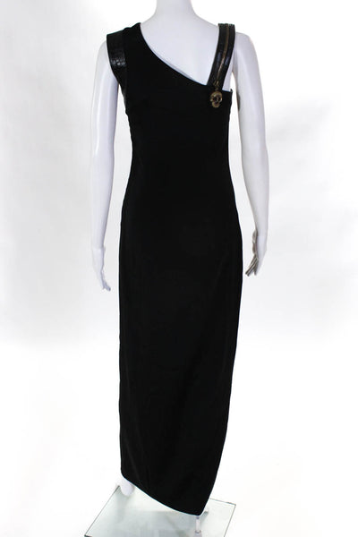 Deborah Drucker Womens Embossed Leather Trim Sleeveless Gown Black Size 2