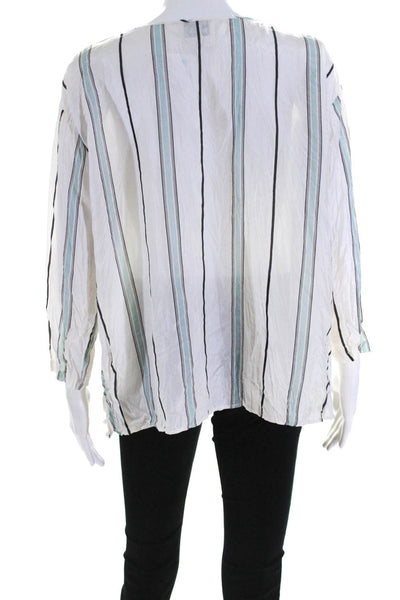 Resort Giada Forte Womens Silk Round Neck 3/4 Sleeve Striped Blouse White Size 1