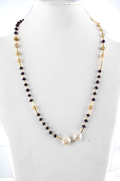 Janis Provisor Womens 18kt Yellow Gold Amethyst Pearl Accent Strand Necklace