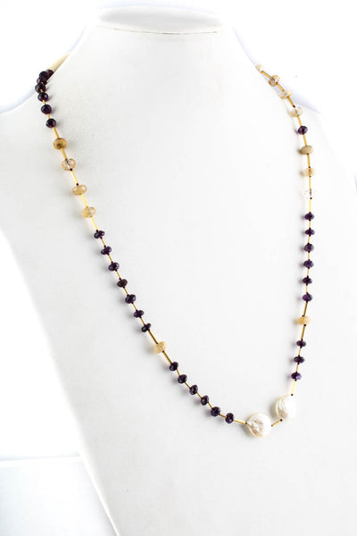 Janis Provisor Womens 18kt Yellow Gold Amethyst Pearl Accent Strand Necklace