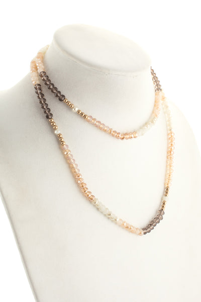 Marlyn Schiff Gold Tone Neutral Crystal Beaded Necklace Bracelet $92 NEW