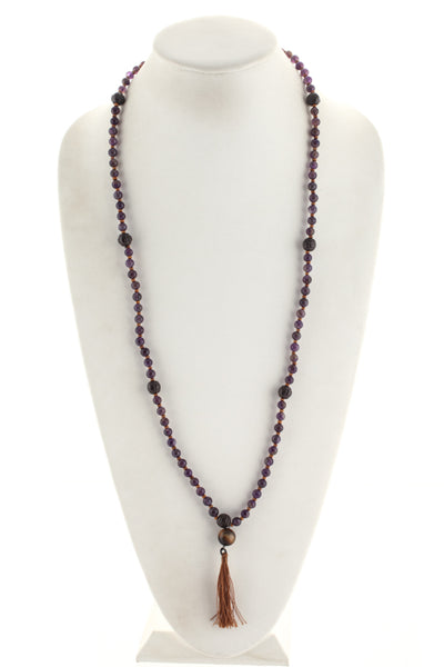 Marlyn Schiff Purple Amethyst Beaded Tassel Detailed Necklace $128 NEW