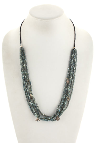 Marlyn Schiff Seafoam Green Crystal Multi Layer Beaded Charm Necklace $96 NEW
