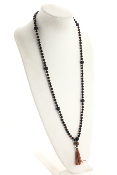 Marlyn Schiff Black Onyx Beaded Tassel Strand Necklace $128 NEW