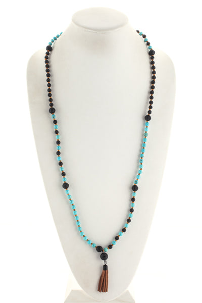 Marlyn Schiff Black Turquoise Beaded Tassel Necklace $128 NEW