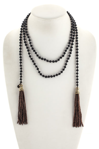 Marlyn Schiff Black Brown Crystal Beaded Gma Tassel Lariat Necklace $110 NEW